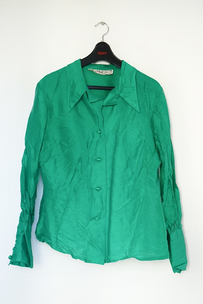 Open collar shantung blouse / FRESH GREEN
