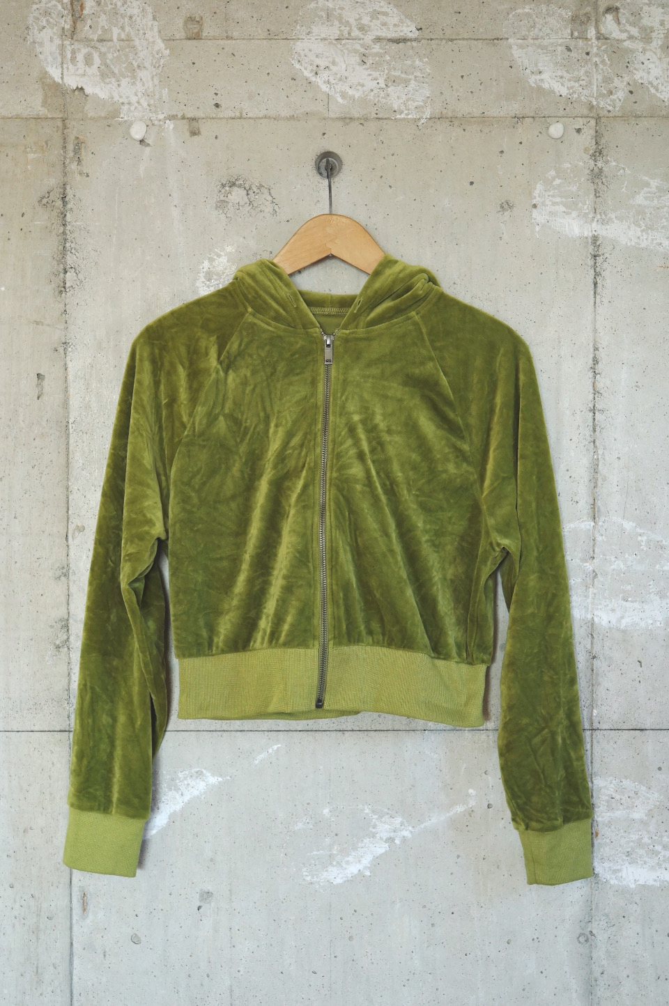 Velour Cropped Zip-Up Hoodie