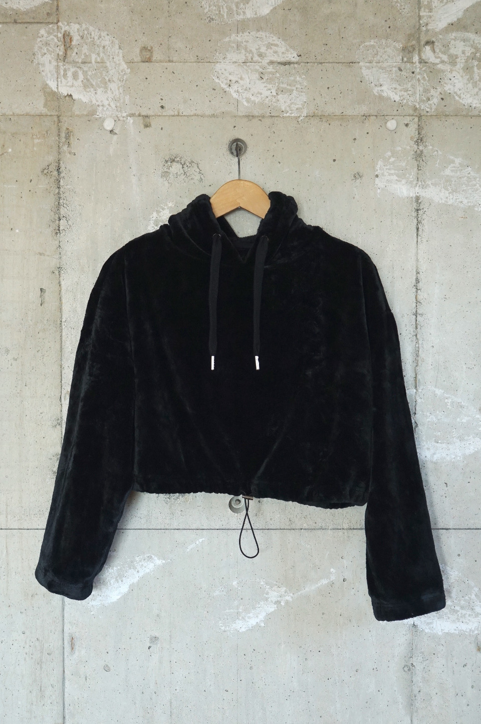 Velour Boa-Lined Cropped Hoodie